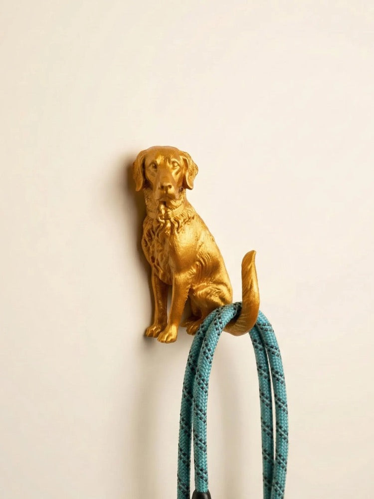 Golden Retriever Leash Holder | Faux Brass Dog Wall Hook | Gold Dog Mom Gift