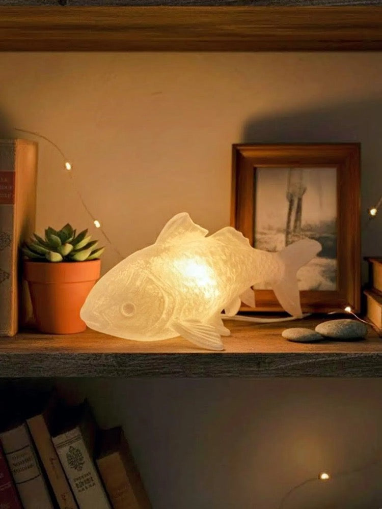 Goldfish Lamp & Koi Fish Lantern | Faux Stained Glass Desk Light | Whimsical Lava Lamp Style | Japanese Kitsch Home Decor
