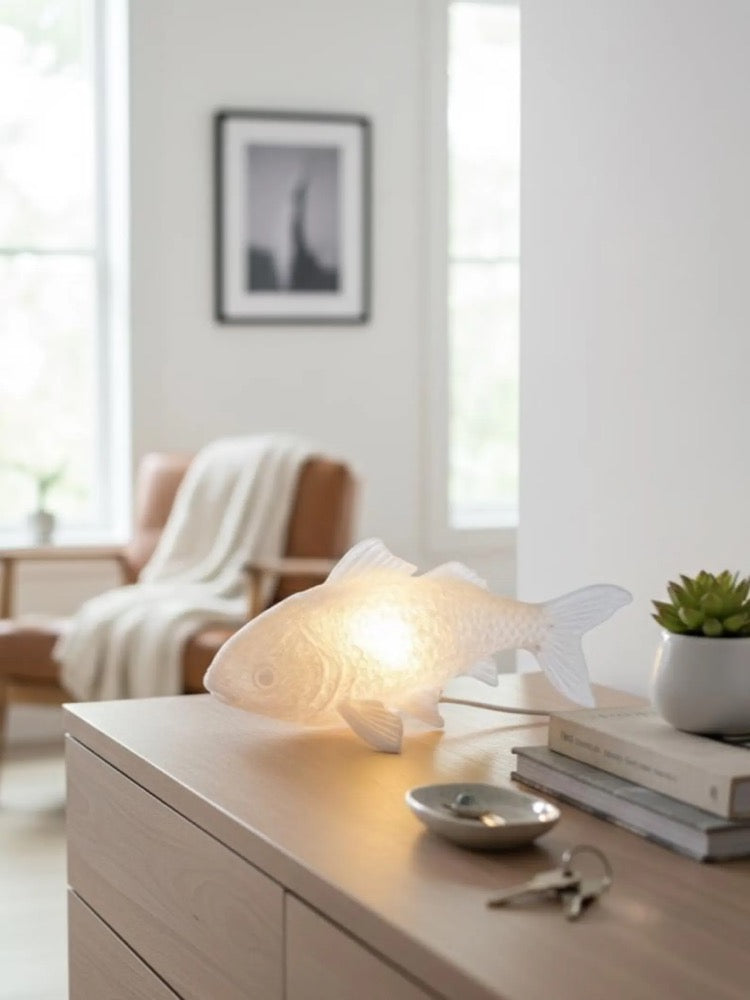 Goldfish Lamp & Koi Fish Lantern | Faux Stained Glass Desk Light | Whimsical Lava Lamp Style | Japanese Kitsch Home Decor