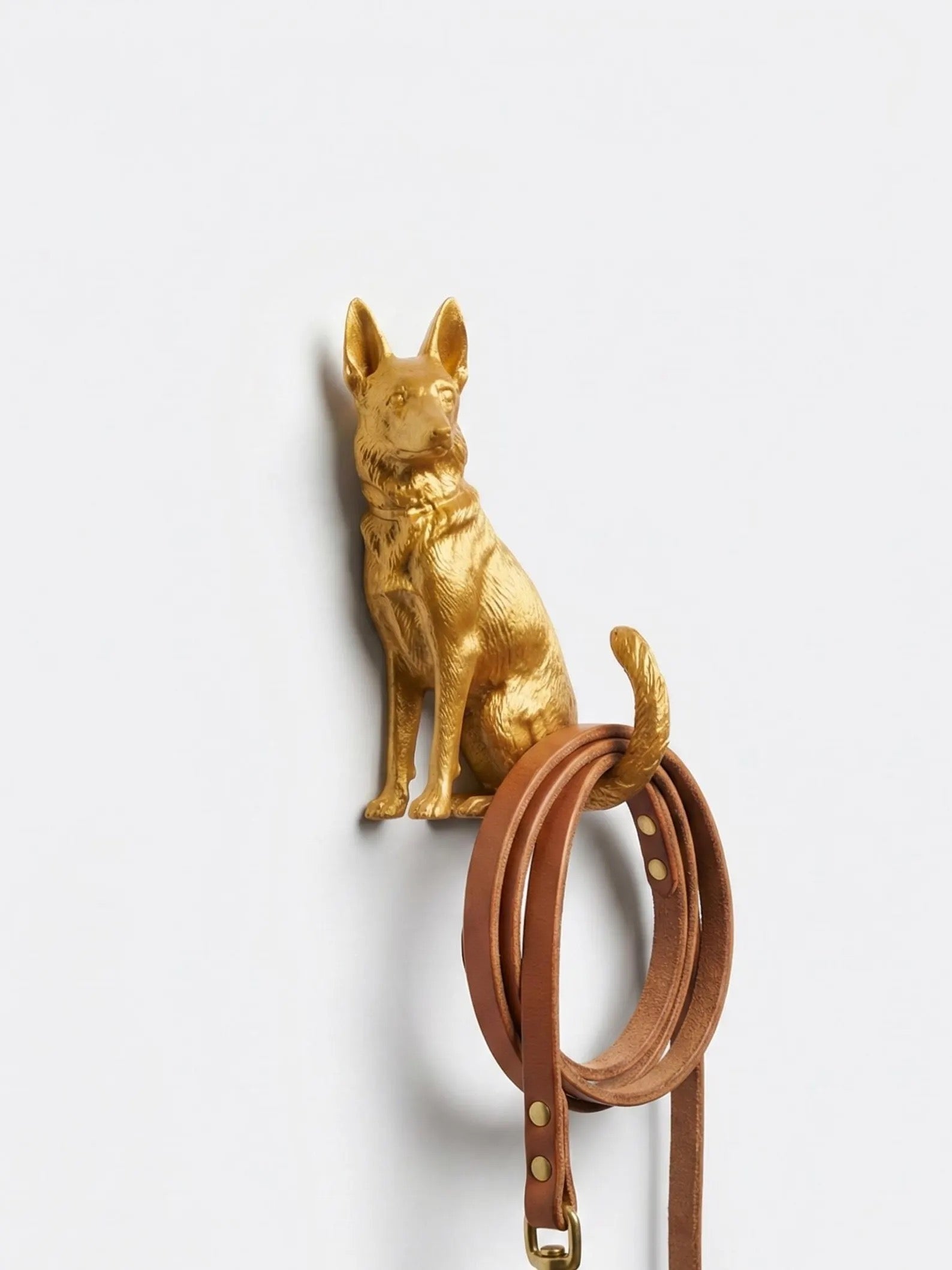 Classic German Shepherd Dog Leash Holder | Golden Antique Finish