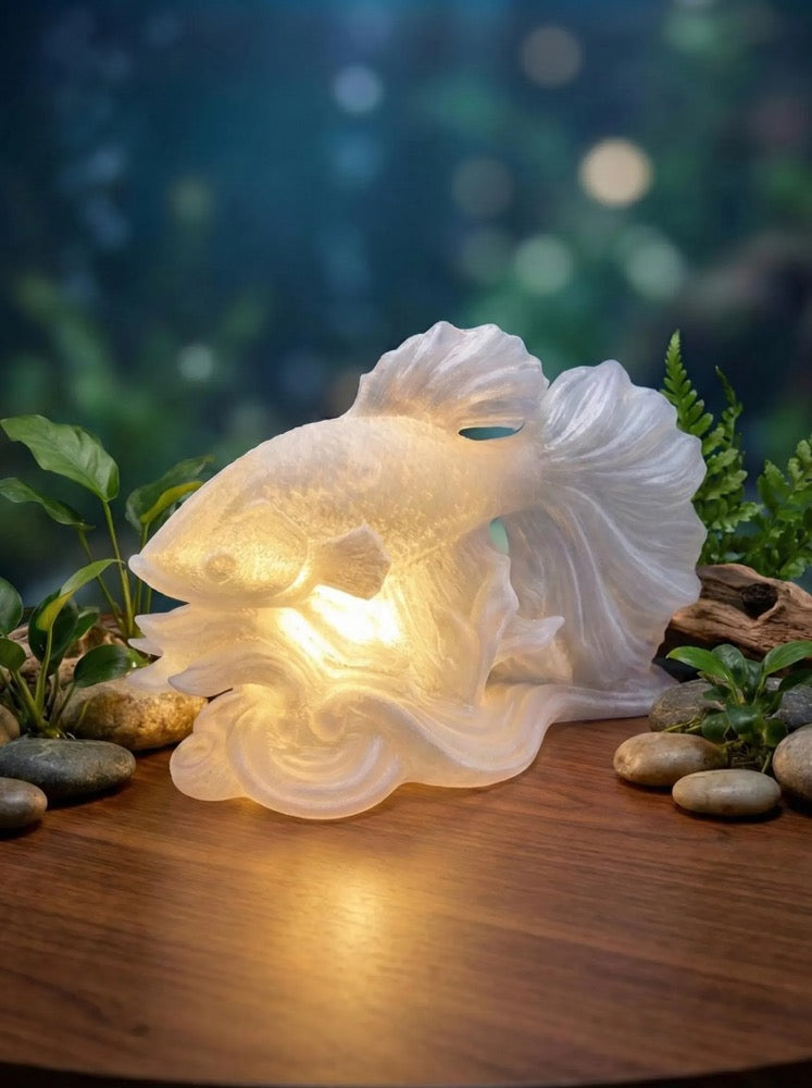 Sculptural Betta Fish Accent Lamp | Whimsical Coastal Bookshelf Decor | Soft Ambient Light