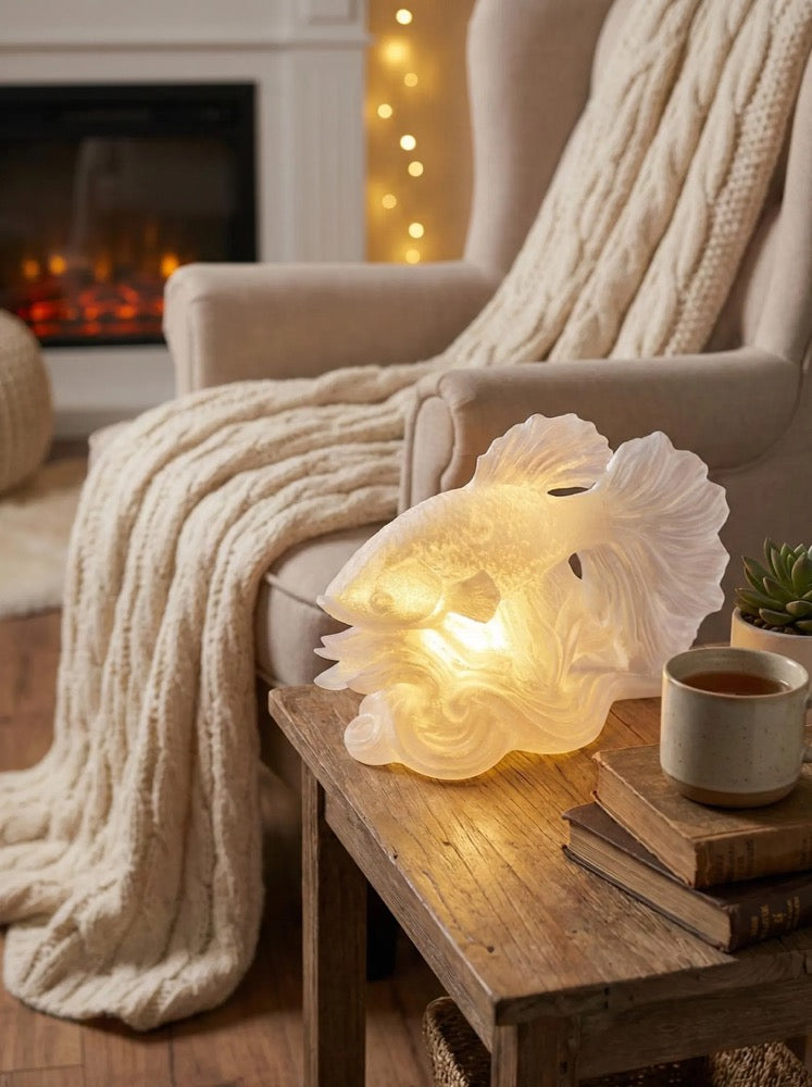 Sculptural Betta Fish Accent Lamp | Whimsical Coastal Bookshelf Decor | Soft Ambient Light