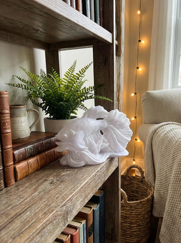 Sculptural Betta Fish Accent Lamp | Whimsical Coastal Bookshelf Decor | Soft Ambient Light