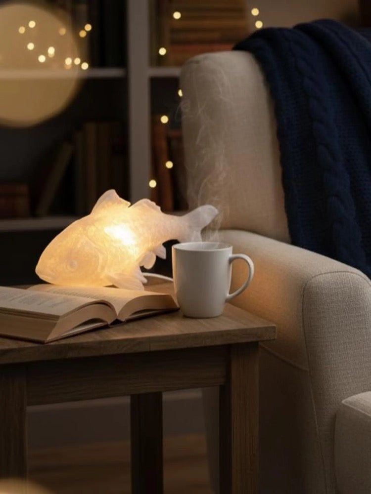 Goldfish Lamp & Koi Fish Lantern | Faux Stained Glass Desk Light | Whimsical Lava Lamp Style | Japanese Kitsch Home Decor